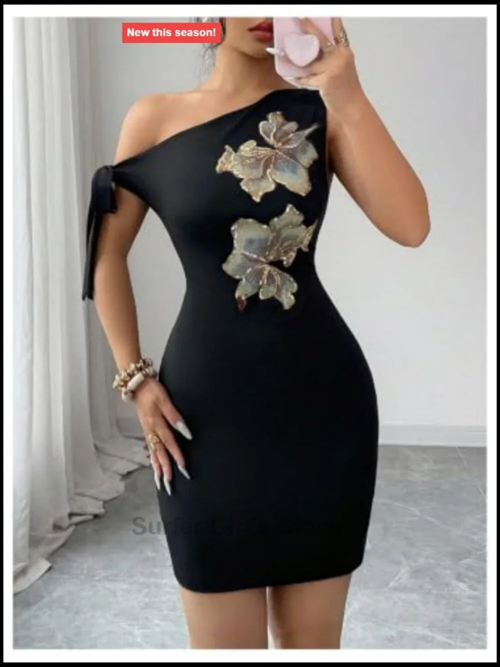 Floral Off Shoulder Sleeveless Bodycon Mini Dress Knot Side Formal